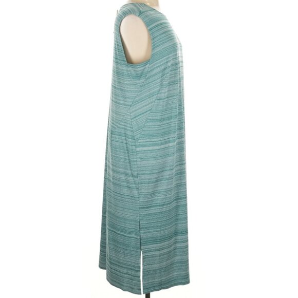 Duluth Trading Co Midi Dress Crewneck Teal Heathered Stripe Stretch Fall Casual - Picture 4 of 6